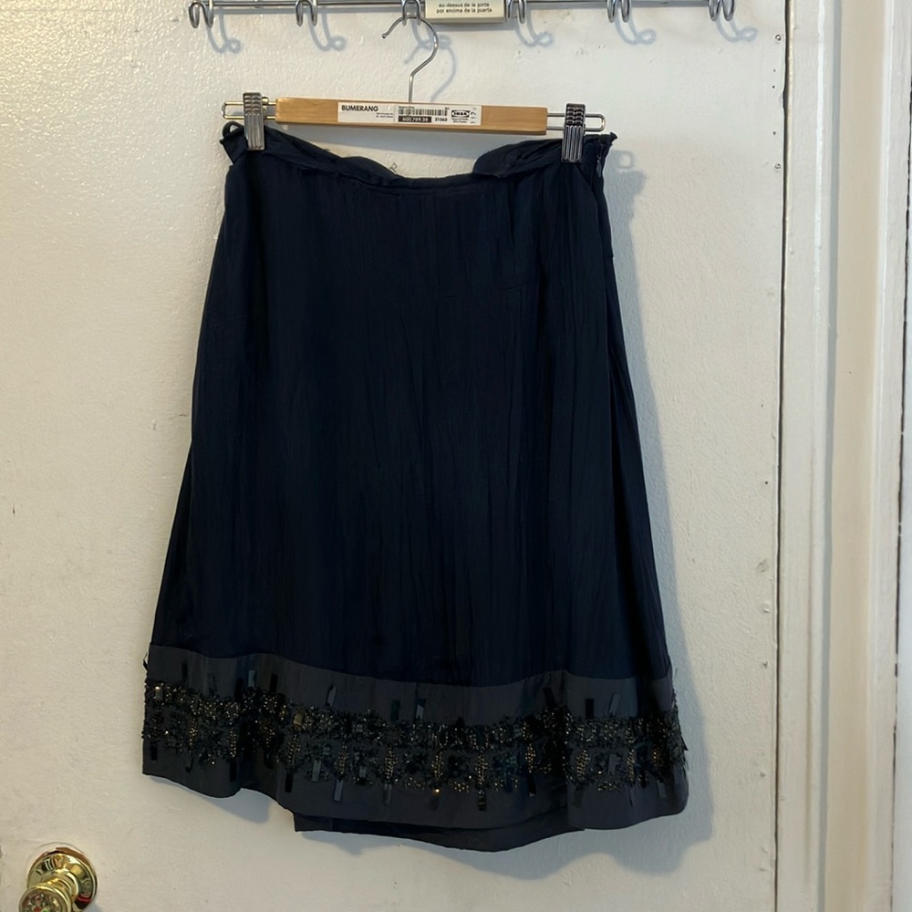 Vintage Marni Silk Navy Skirt with Embellished Sequined Hem size 42